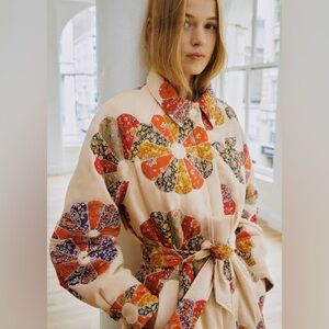 Sezane x Sea New York Quilted Cream Coat with Multicolor Floral Dresden plates 4